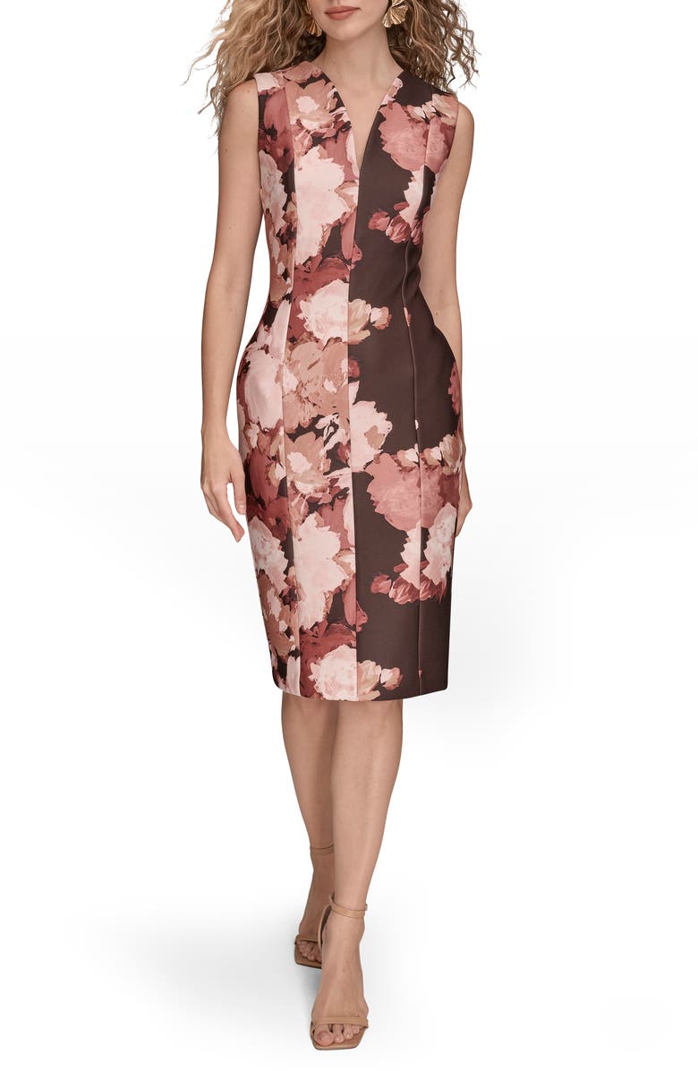 Donna Karan New York Floral Print Sleeveless Sheath Dress, Main, color, Choc Plum