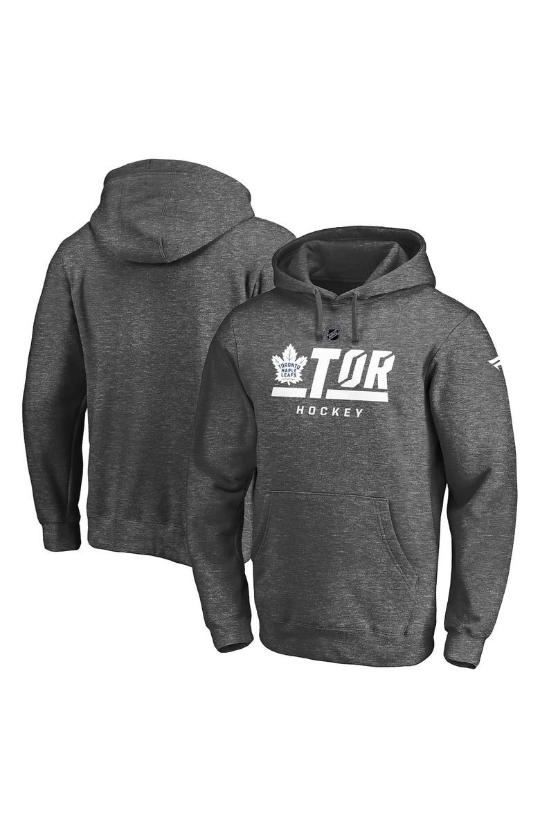 FANATICS Men's Fanatics Branded Heathered Charcoal Toronto Maple Leafs Authentic Pro Secondary Logo Pullover Hoodie, Main, color, 
