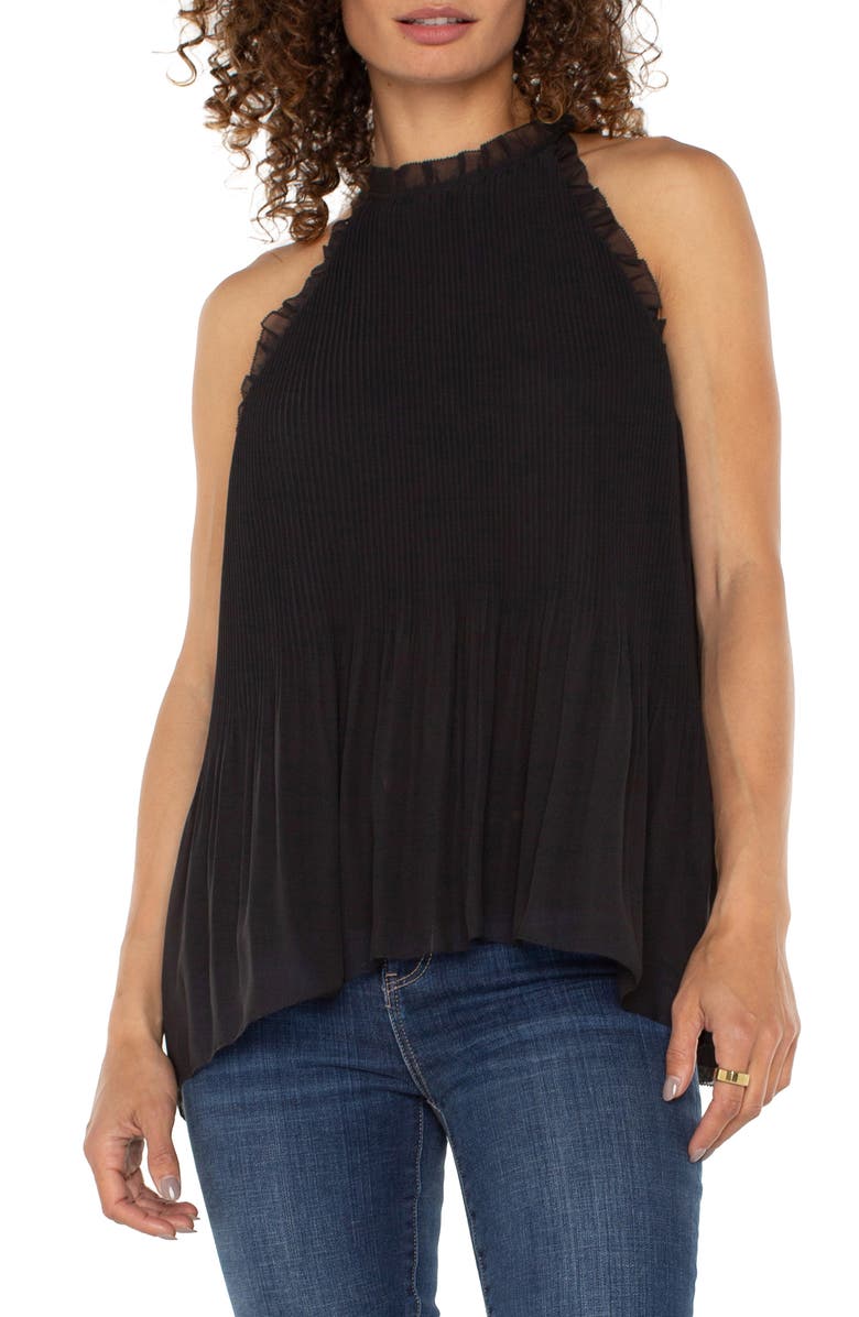 Liverpool Sleeveless Ruffle Plissé Top, Main, color, 