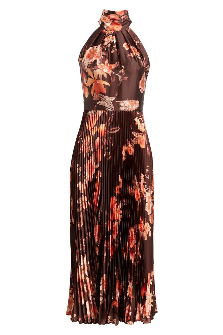 Floral Print Sleeveless Print Midi Dress, Alternate, color, CHOCOLATE