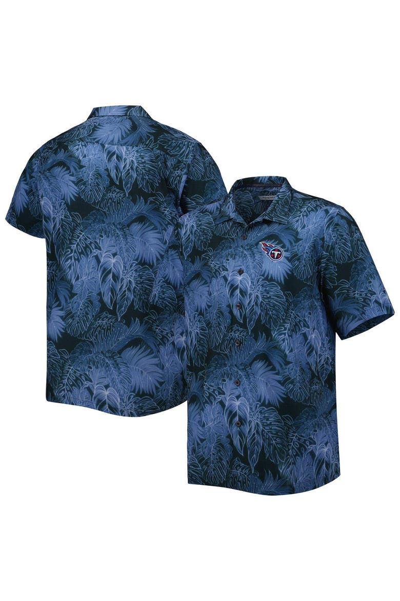 Men's Tommy Bahama Navy Tennessee Titans Big & Tall Bahama Coast Luminescent Fronds Camp IslandZone Button-Up Shirt, Main, color, Blue