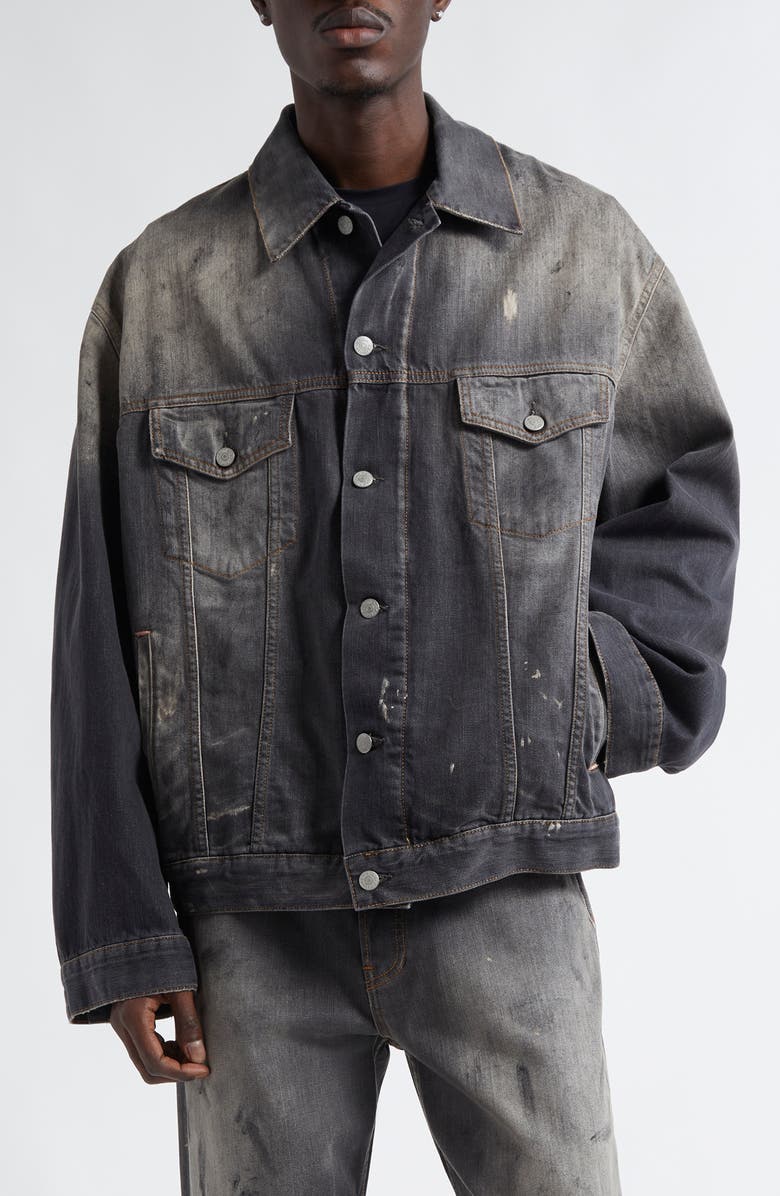 Acne Studios Oversize Paint Smudged Denim Jacket, Main, color, Black