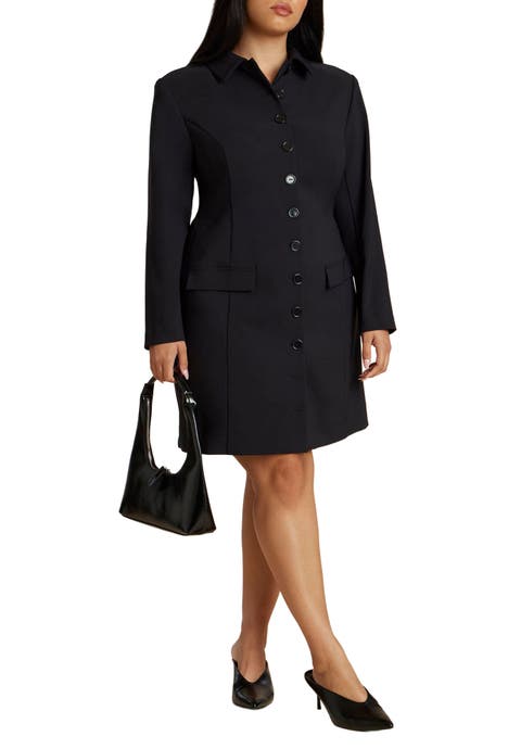 Long Sleeve Collared Mini Dress (Plus Available)