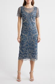 Pisarro Nights Embellished Illusion Neck Cocktail Dress