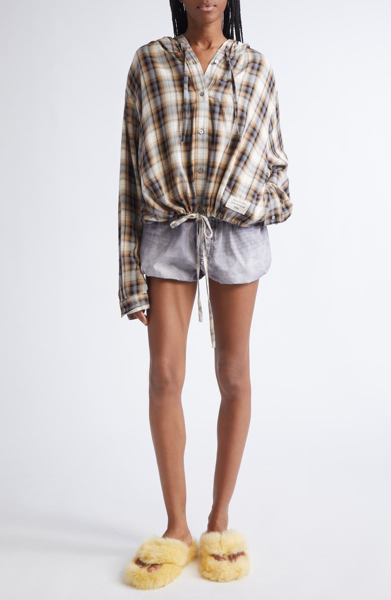 Acne Studios Pebby Denim Trompe l'Oeil Bubble Hem Cotton Shorts, Alternate, color, Grey