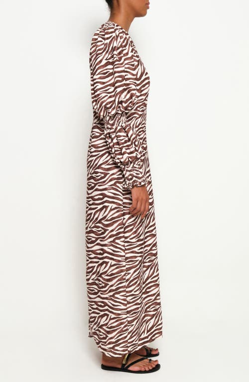 The Lulo Project Makeda Print Long Sleeve Maxi Dress In Brown Zebra