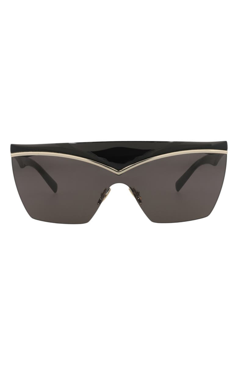 Saint Laurent 99mm Novelty Shield Sunglasses, Main, color, Black Black Black