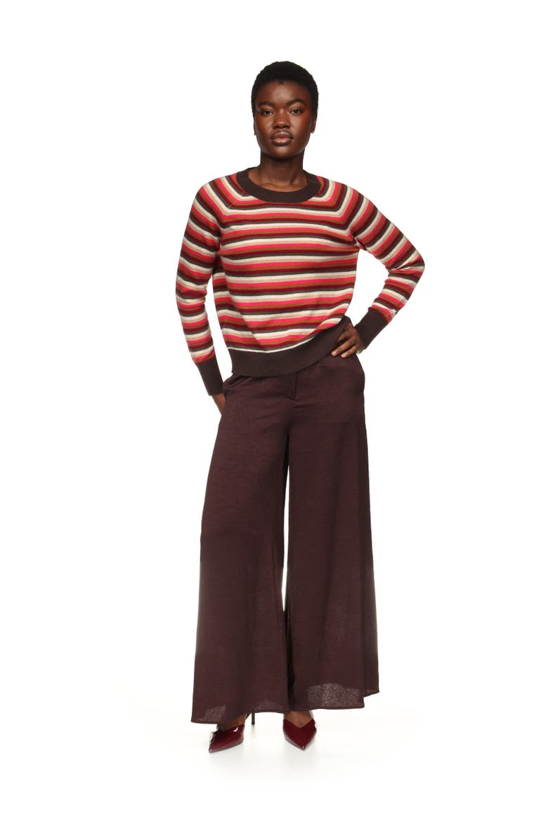 100% Cashmere Striped Crew Sweater, Alternate, color, Dark Brown
