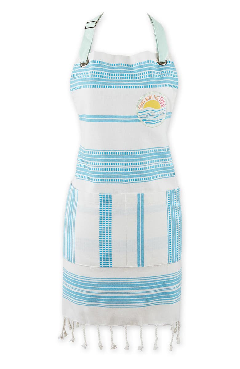 Design Imports Going With The Flow Cotton Apron, Main, color, Blue