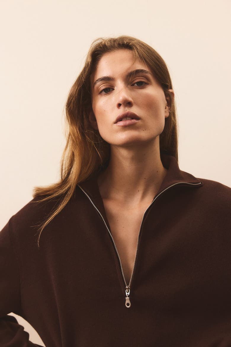 Fine-Knit Half-Zip Sweater, Alternate, color, Dark brown