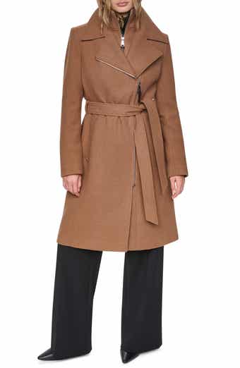 Herringbone Wool Blend Coat with Bib