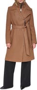 DKNY Herringbone Wool Blend Coat with Bib
