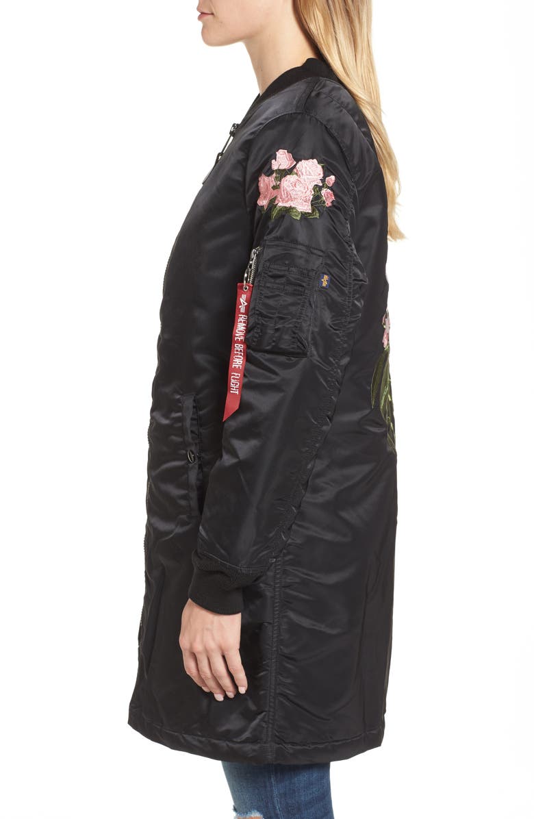 Alpha Industries Long Souvenir Illusion MA-1 Jacket, Alternate, color, Black