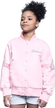 STARTER Youth Starter Light Pink Los Angeles Lakers Arena Full-Snap Varsity Jacket