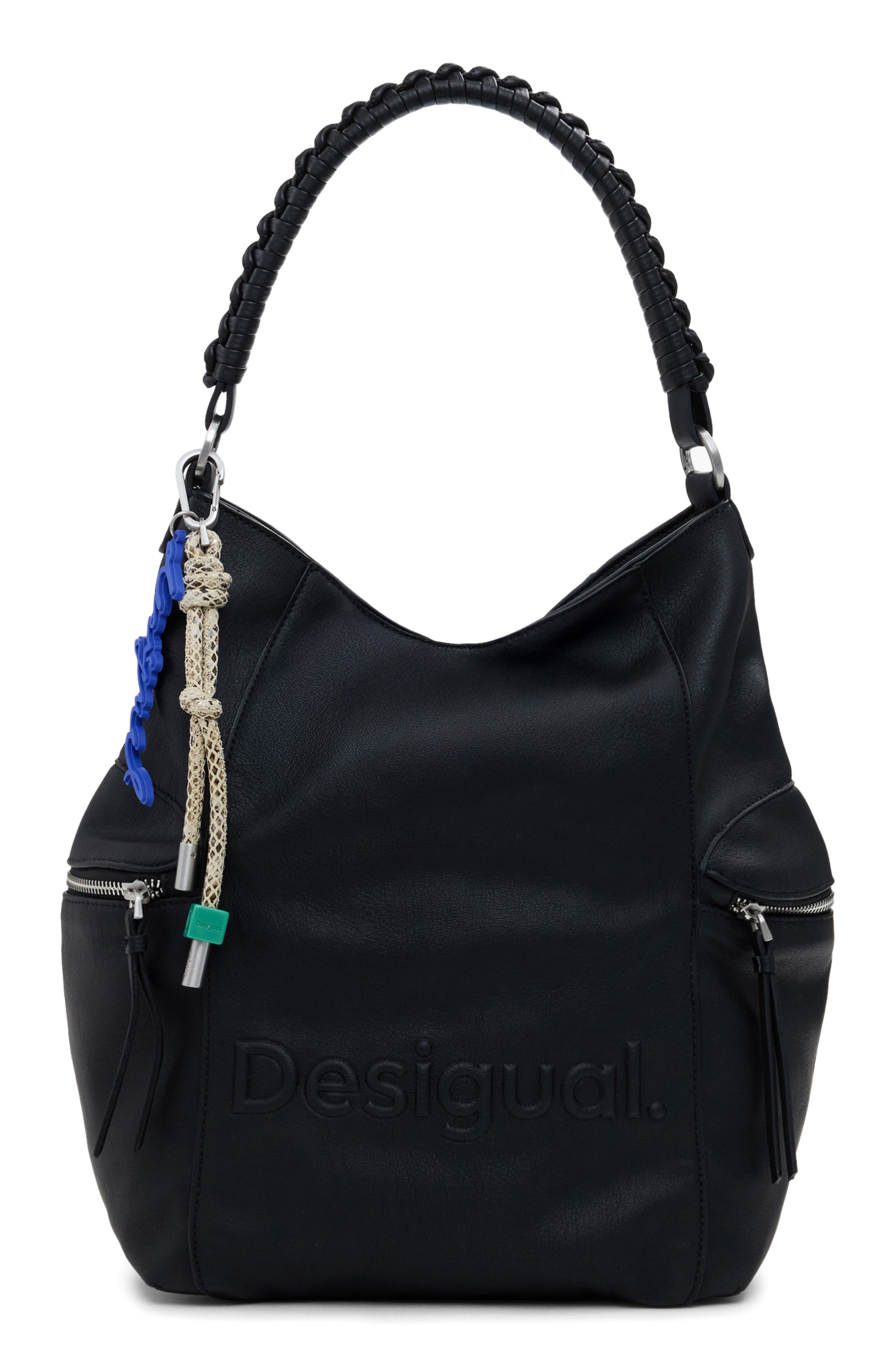 Desigual Big Faux Suede Convertible Backpack, Main, color, Black