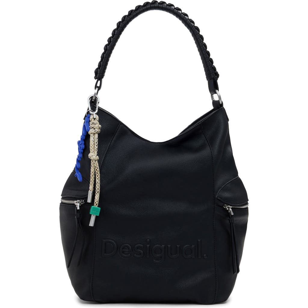 Desigual Big Faux Suede Convertible Backpack In Black