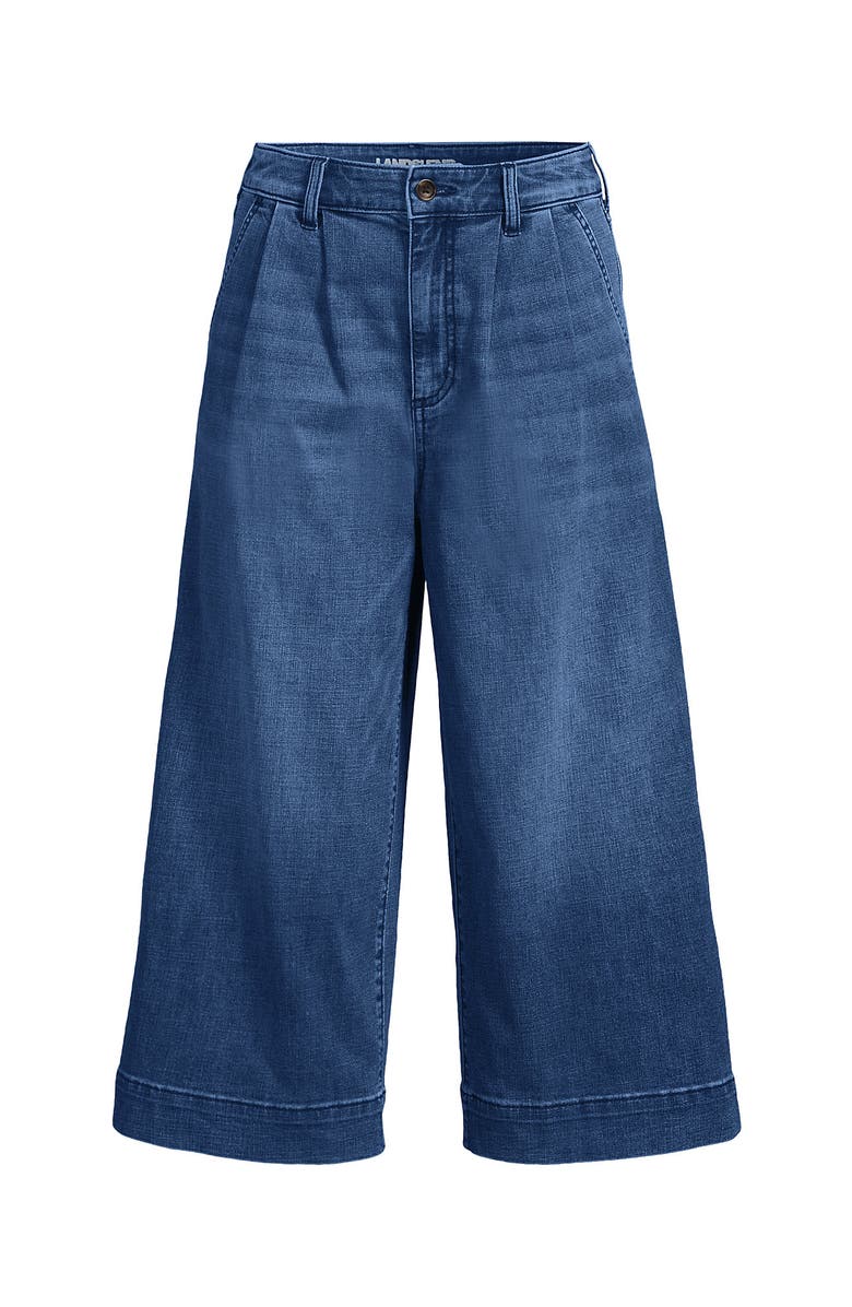 Lands' End Denim Mid Rise Wide Leg Culotte Jeans, Alternate, color, River Rinse