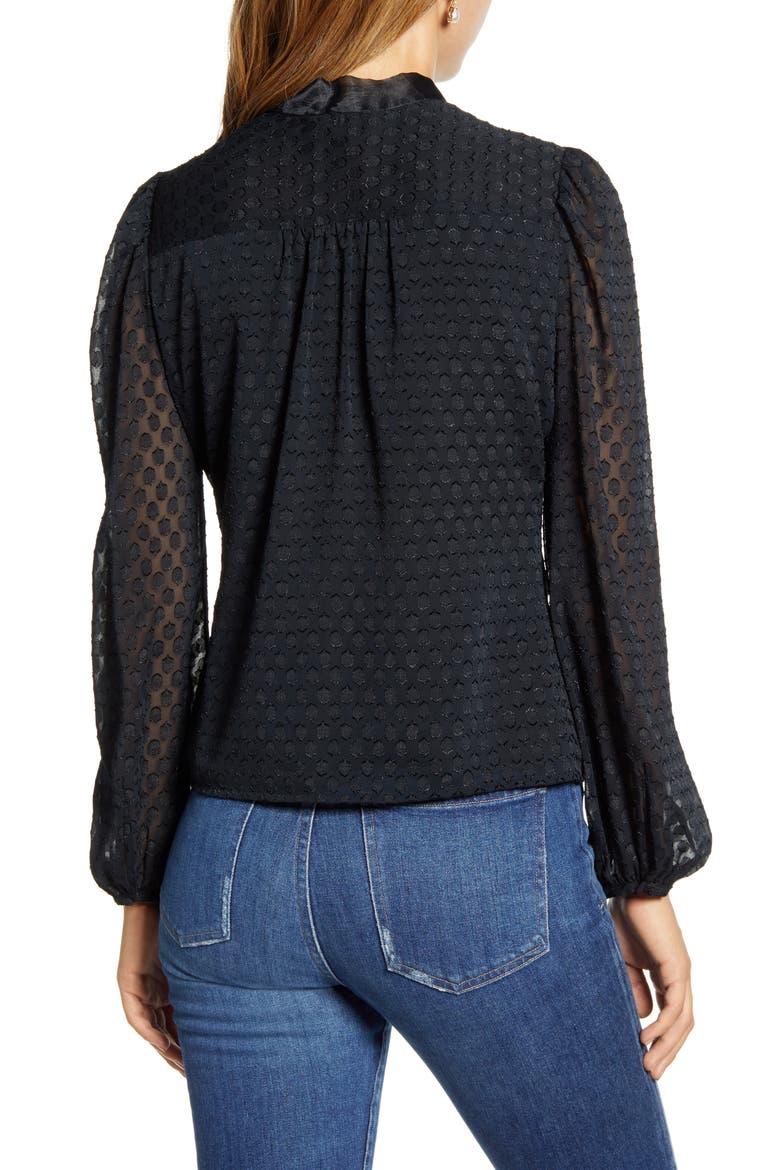 Textured Dot Bow Blouse, Alternate, color, BLACK