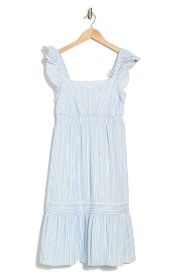 London Times Ruffle Fit & Flare Dress In Chambray White