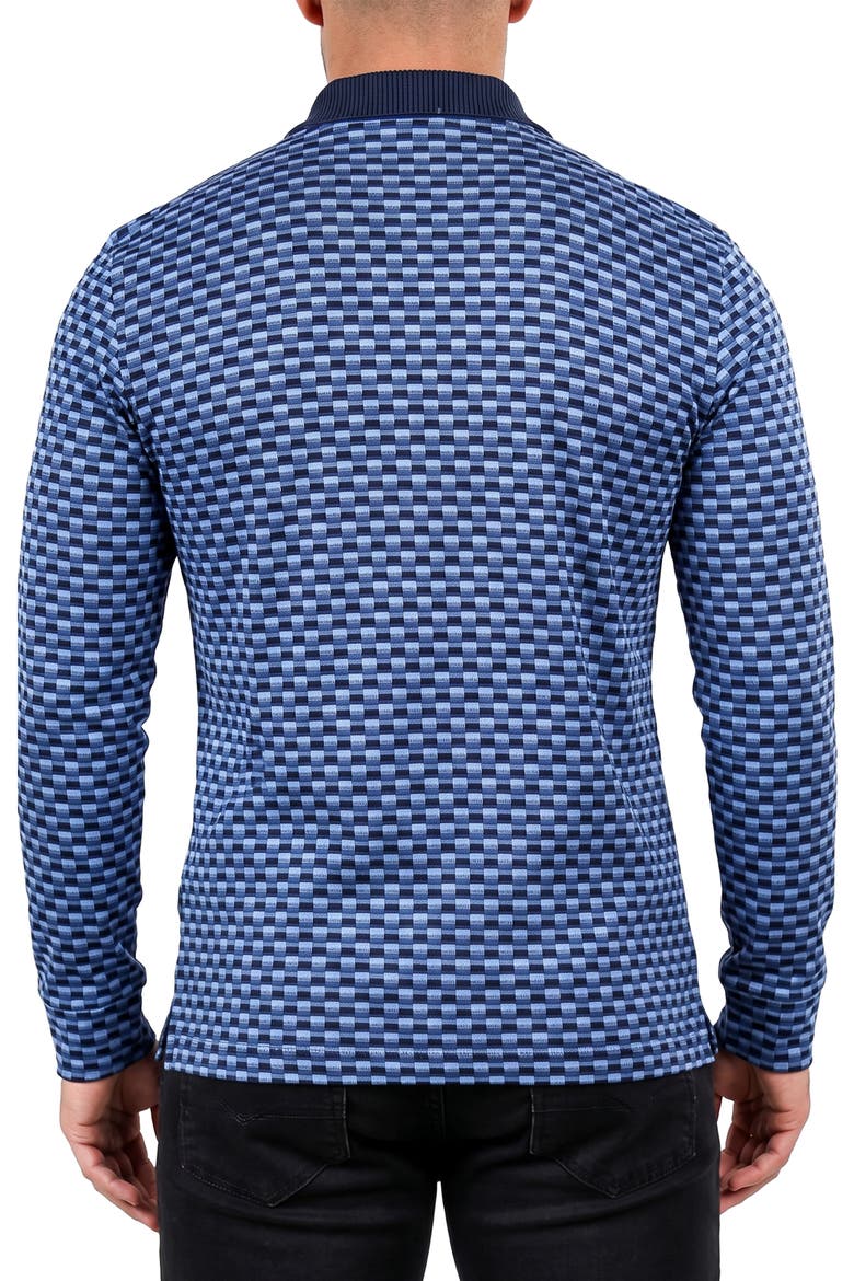Geometric Long Sleeved Cotton Polo, Alternate, color, BLUE