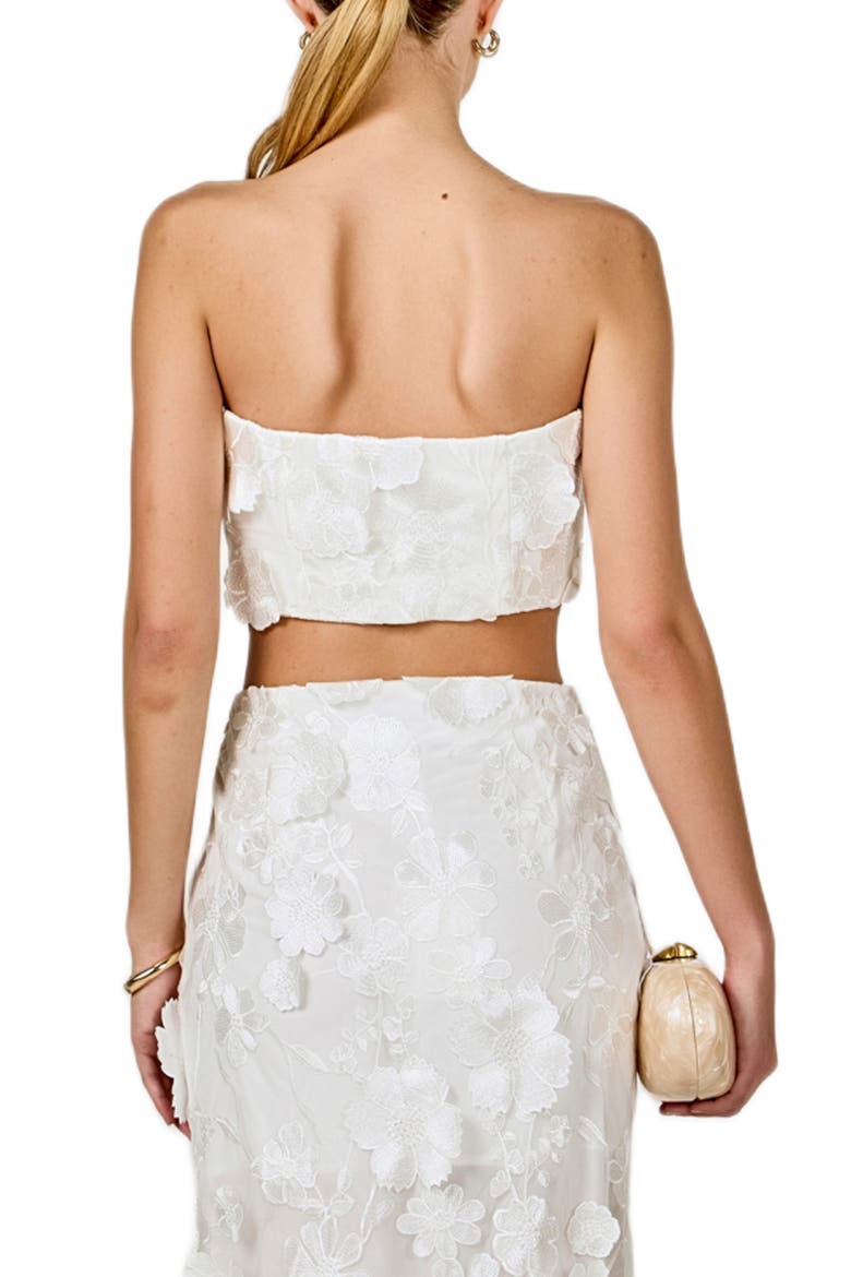 Embroidered Flower Strapless Top & Maxi Skirt Set, Alternate, color, WHITE