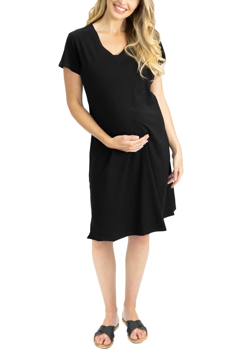 Stretch Cotton Maternity T-Shirt Dress, Main, color, BLACK