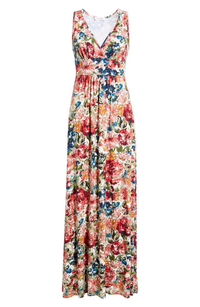 Loveappella Empire Waist Jersey Maxi Dress, Alternate, color, Red Multi