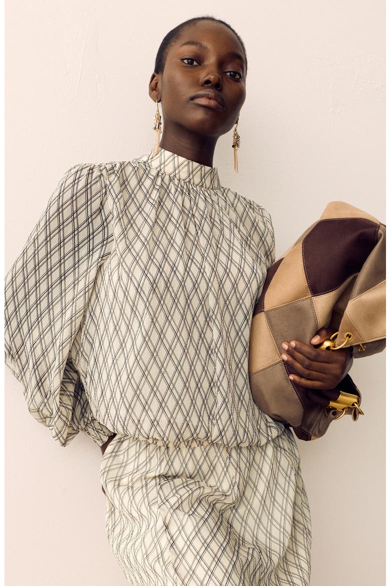Check Tie Back Top, Alternate, color, CREAM