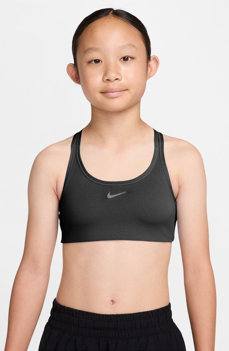 Nike Kids' Pro Swoosh Racerback Sports Bra, Main, color, Black/ Black/ White