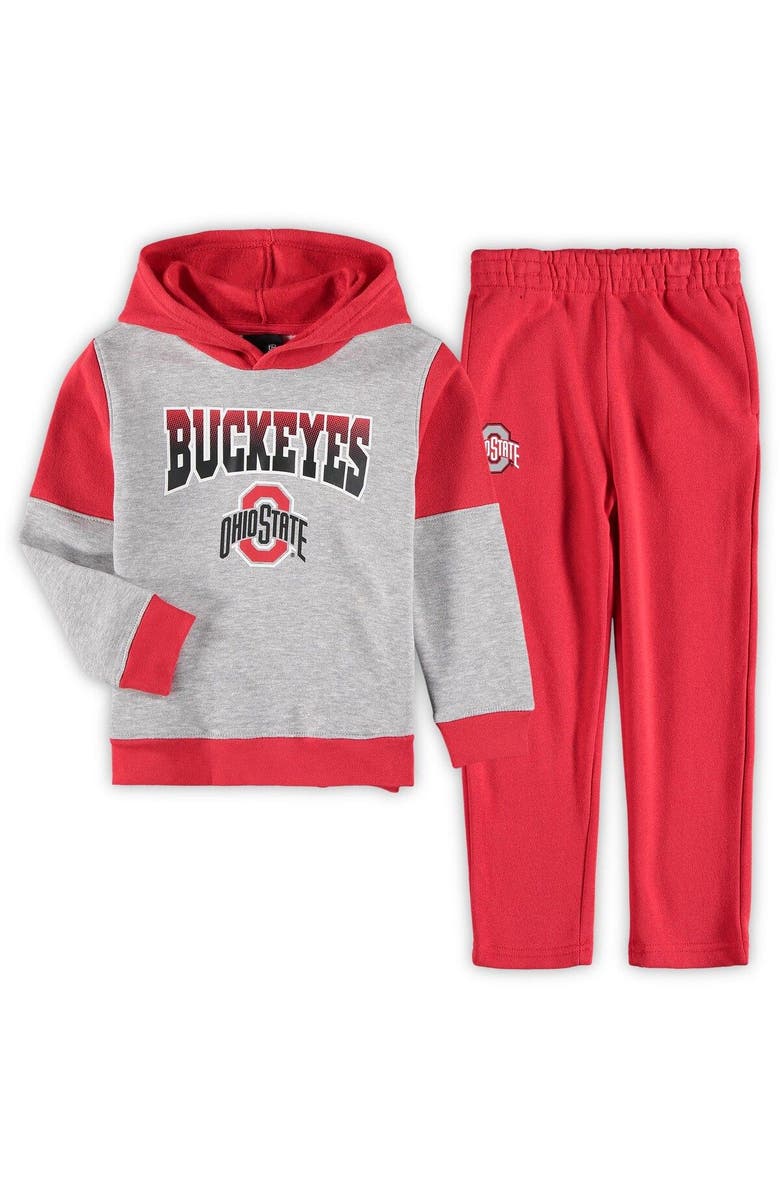 GENUINE STUFF Preschool Heathered Gray/Scarlet Ohio State Buckeyes Sideline Hoodie & Pants Set, Main, color, 