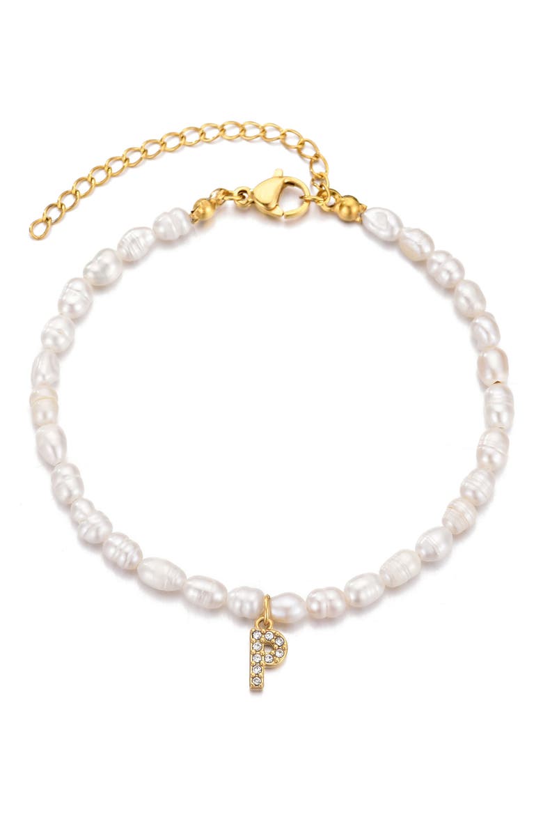Freshwater Pearl Initial Charm Bracelet, Main, color, WHITE-P