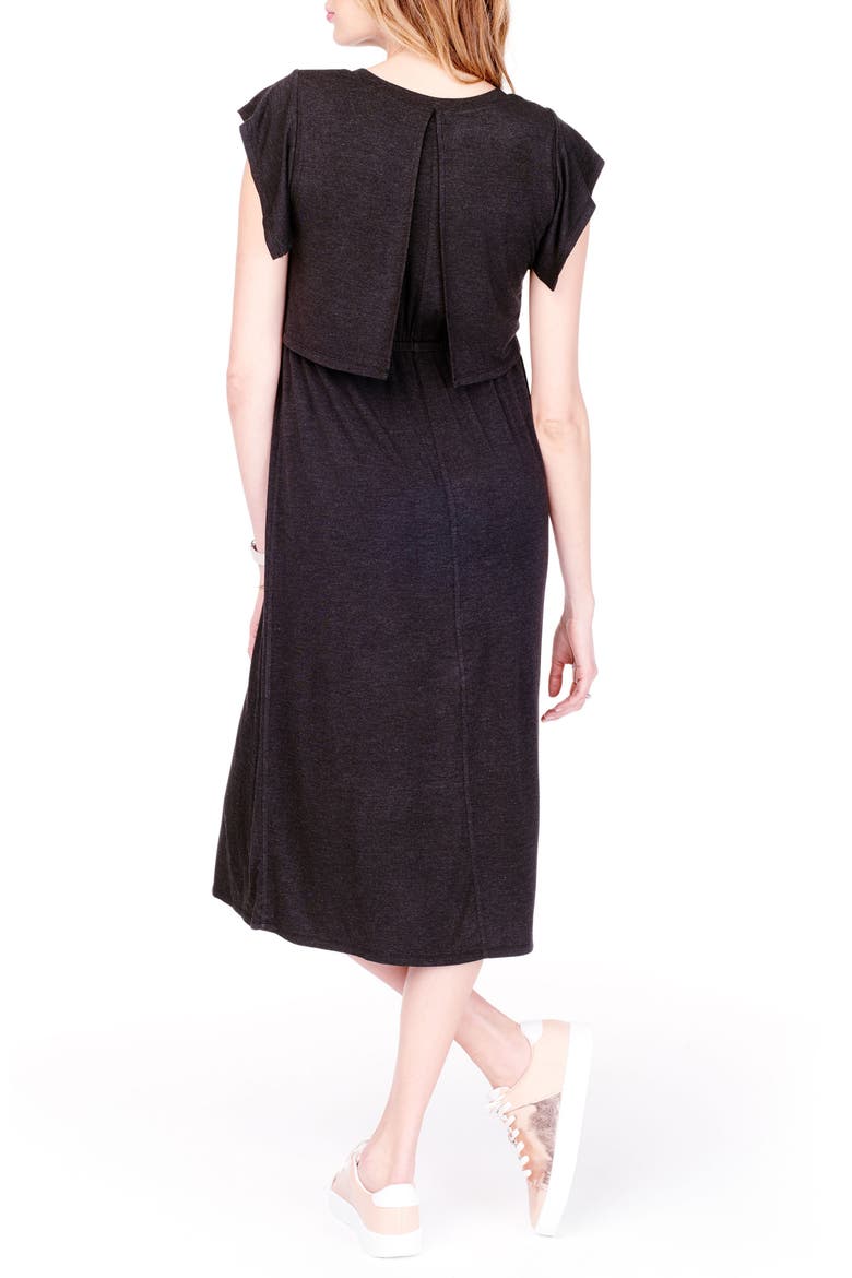 Ingrid & Isabel® Maternity/Nursing Midi Dress, Alternate, color, CHARCOAL HEATHER