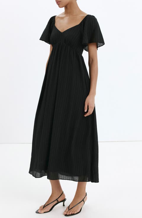 Textured Gathered Empire Waist Dress