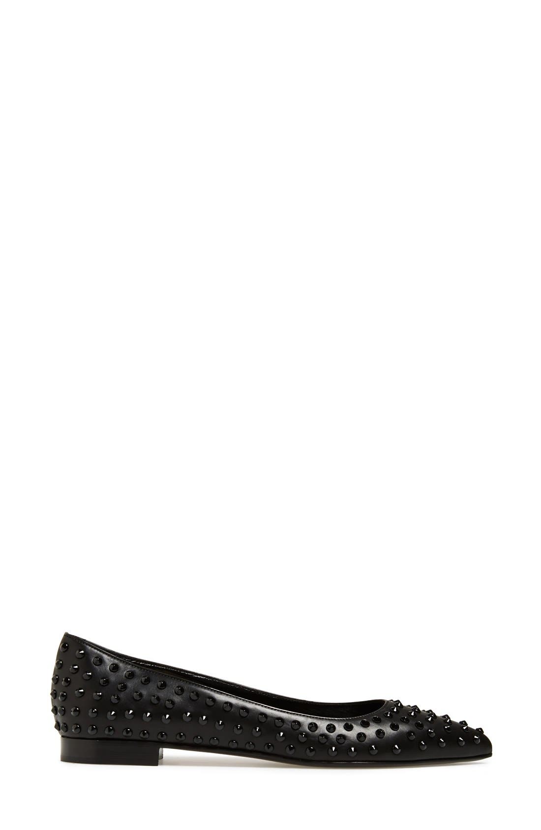'Paris Ballerine' Studded Pointy Toe Flat, Alternate, color, BLACK