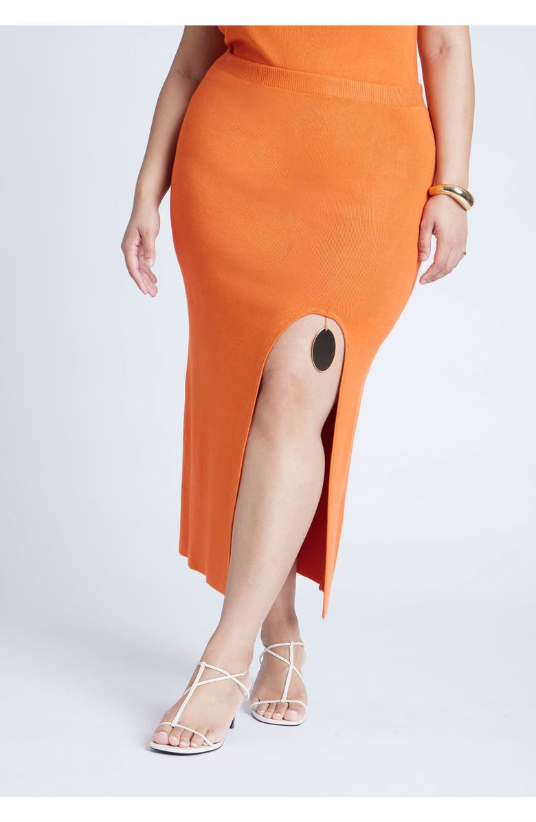 ELOQUII Knit Skirt With Slit And Hardware, Alternate, color, Harvest Pumpkin