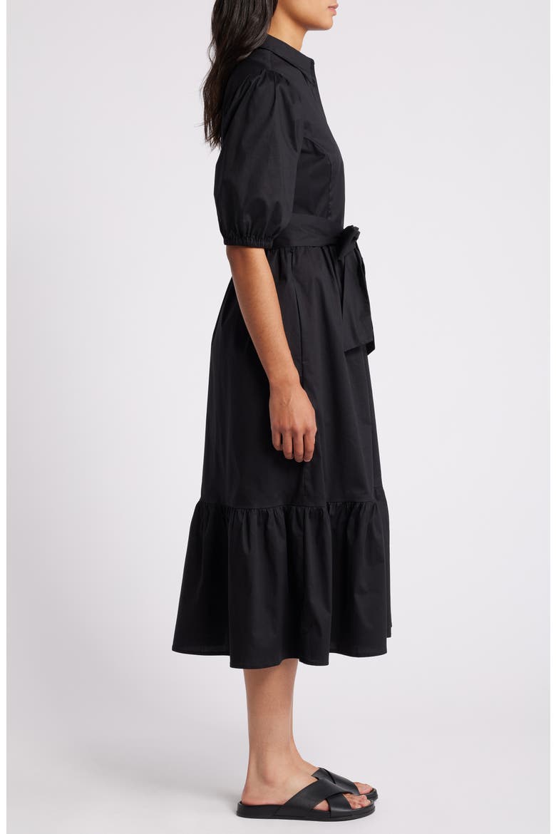 Puff Sleeve Stretch Cotton Shirtdress, Alternate, color, BLACK