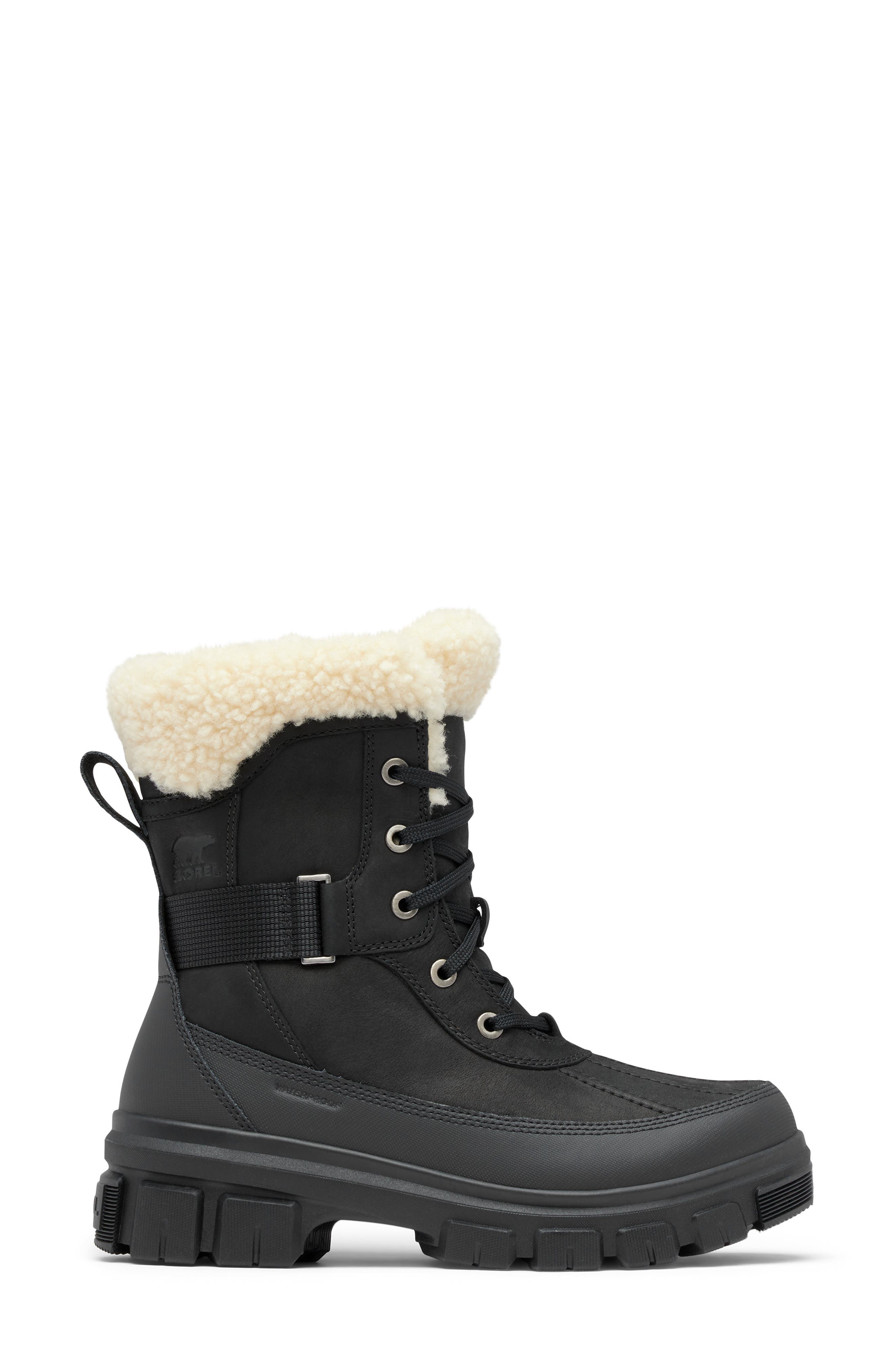 SOREL Tivoli V Parc Genuine Shearling Waterproof Boot, Alternate, color, Black/ Sea Salt