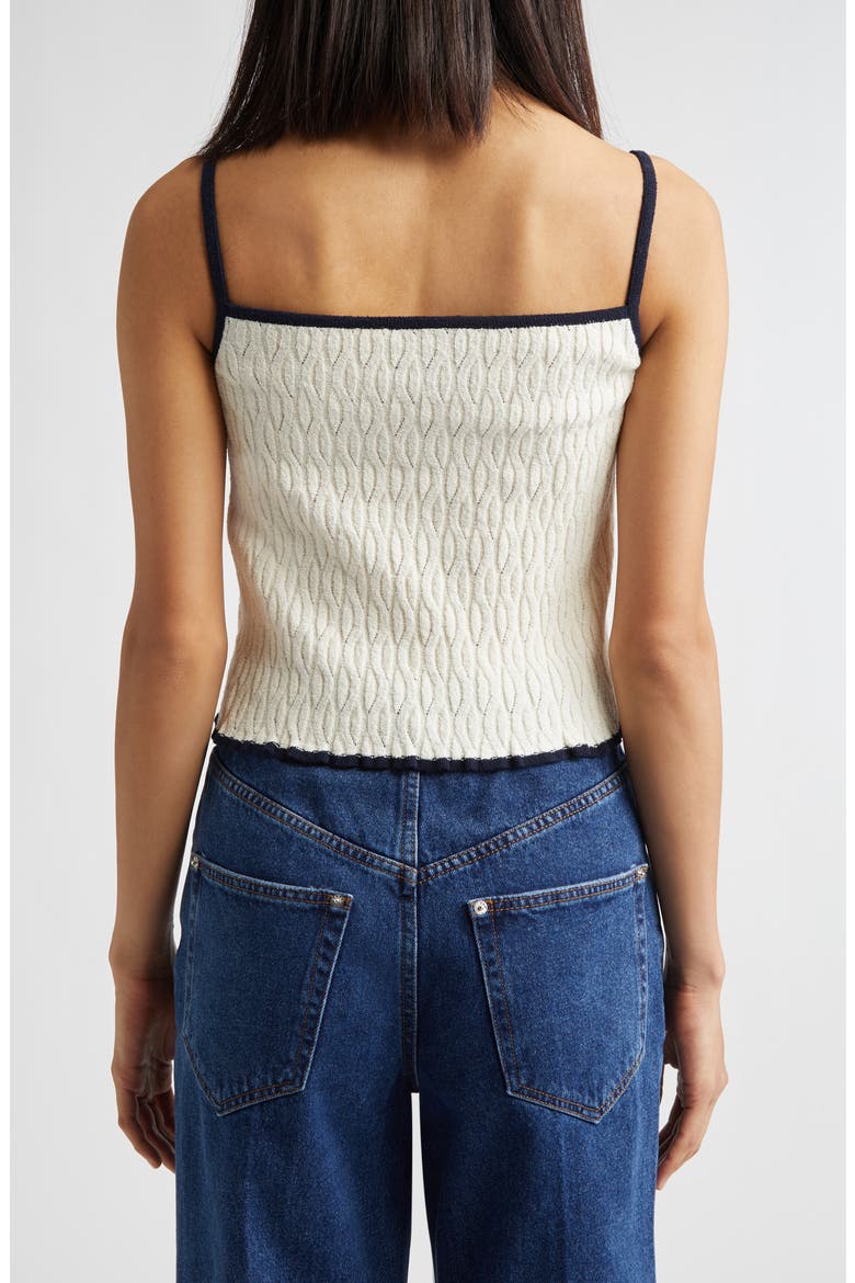 Contrast Trim Pointelle Cable Knit Camisole, Alternate, color, IVORY