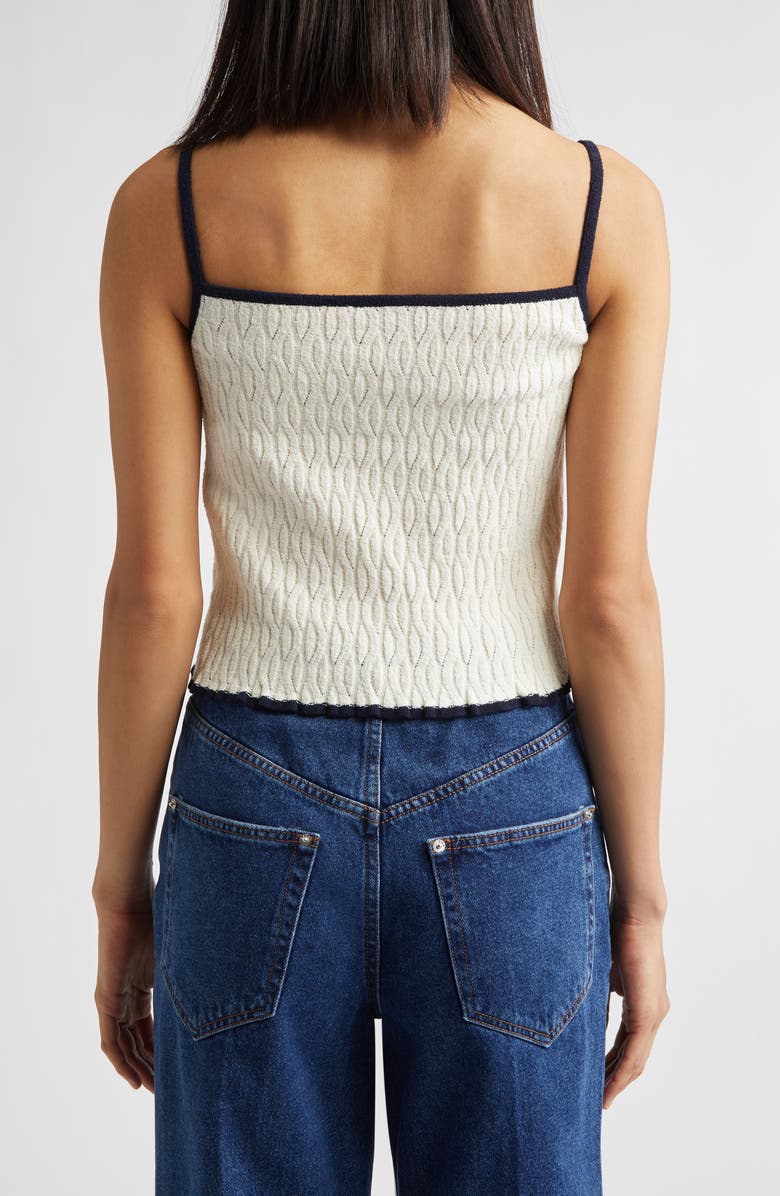 EENK Contrast Trim Pointelle Cable Knit Camisole, Alternate, color, Ivory