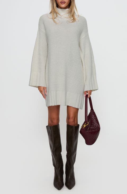 DRESS PLAIN TURTLENECK WHITE L 新品 Amazon.com: Sweater Dress for Women Winter Turtleneck Long