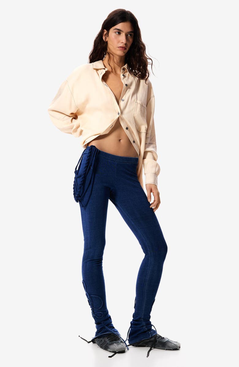 Desigual Tie Hem Detail Stretch Cotton Knit Pants, Alternate, color, Navy Blue