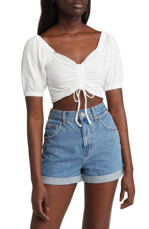 Flirty Ruched Cotton Gauze Crop Top