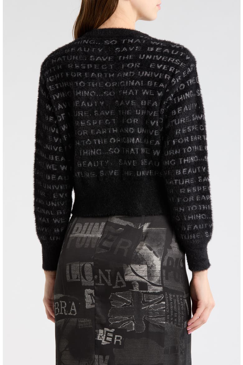 Metallic Script Jacquard Sweater, Alternate, color, BLACK