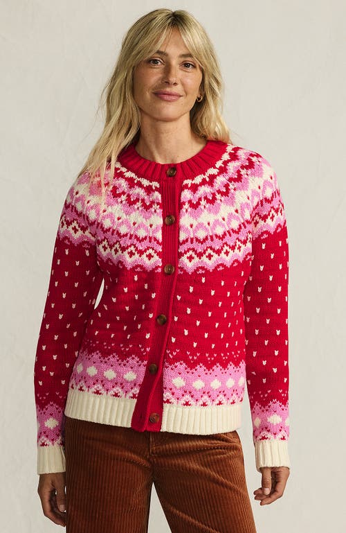Lands' End Lofty Birdseye Fair Isle Cardigan Sweater In Red