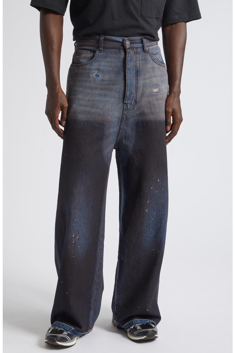 Faded Fray Hem Wide Leg Carpenter Jeans, Main, color, DARK DUST