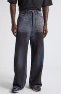 AMIRI Faded Fray Hem Wide Leg Carpenter Jeans