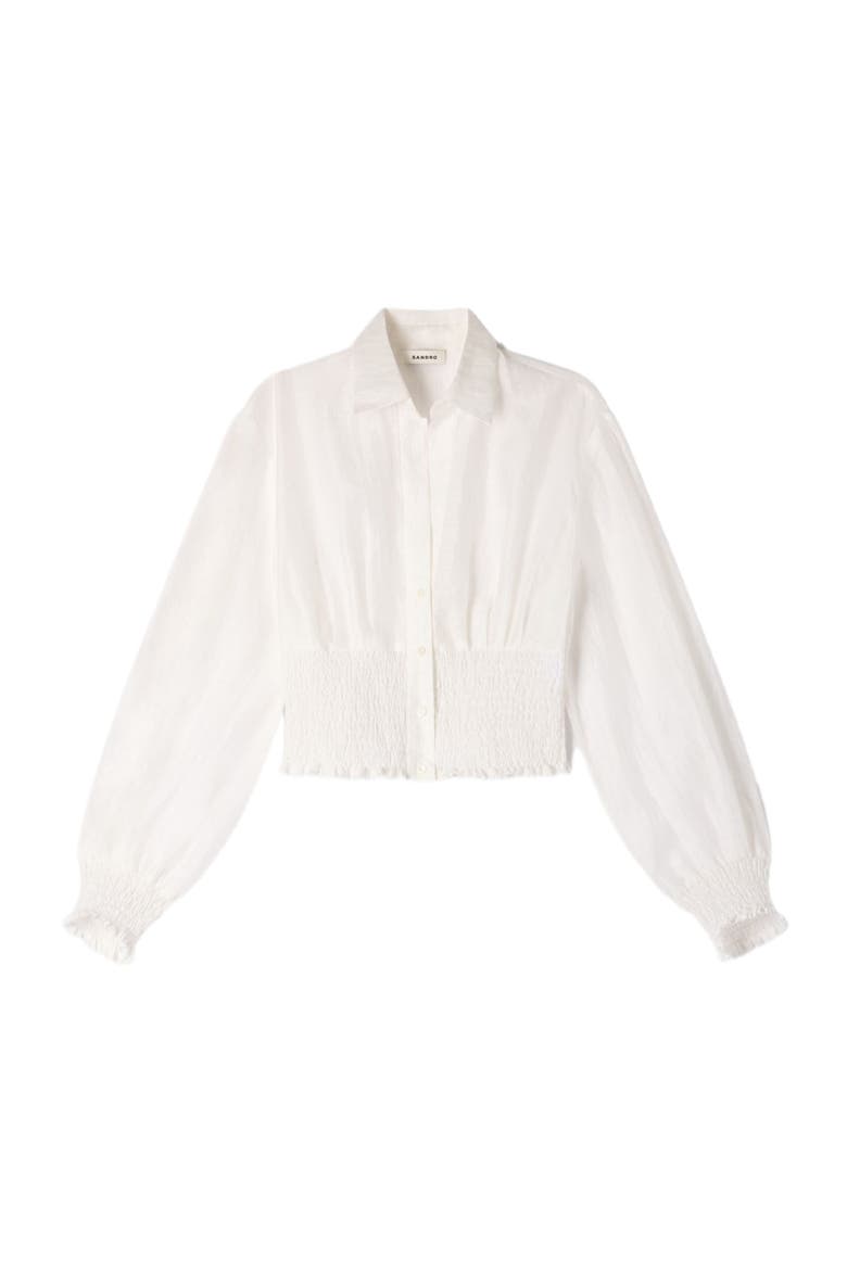 Smocked linen shirt, Alternate, color, White