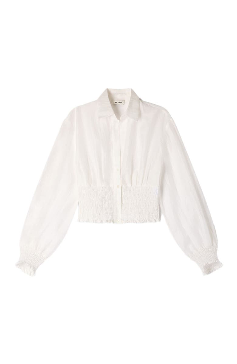 SANDRO Smocked linen shirt, Alternate, color, White