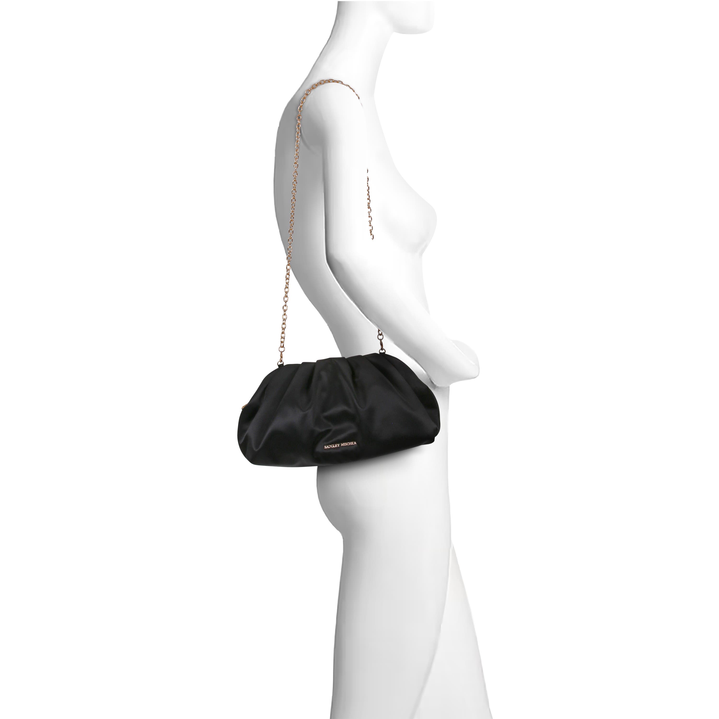 Audrey Silk Satin Zipper Top Pouch Clutch, Alternate, color, Black