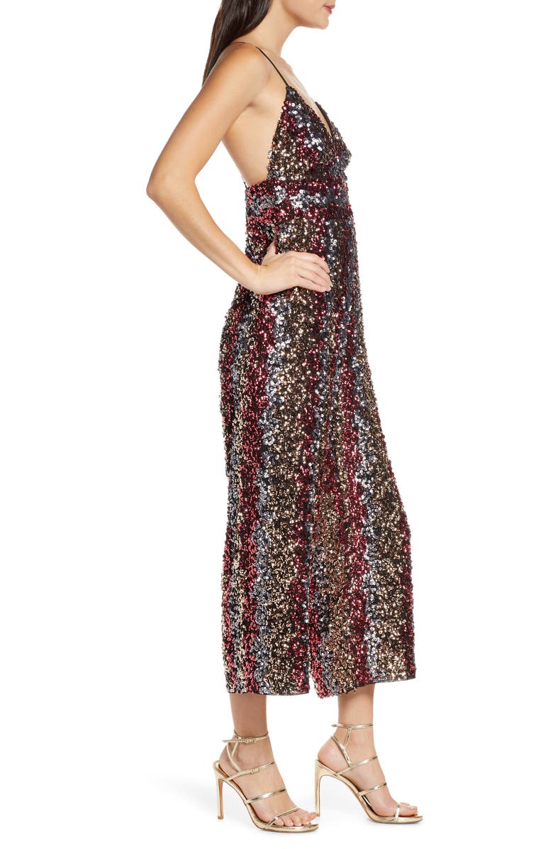 Bardot Goldie Sequin Stripe Jumpsuit, Alternate, color,